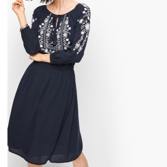 Talbots Dresses & Skirts - Talbots Navy Embroidered Dress – S Petite